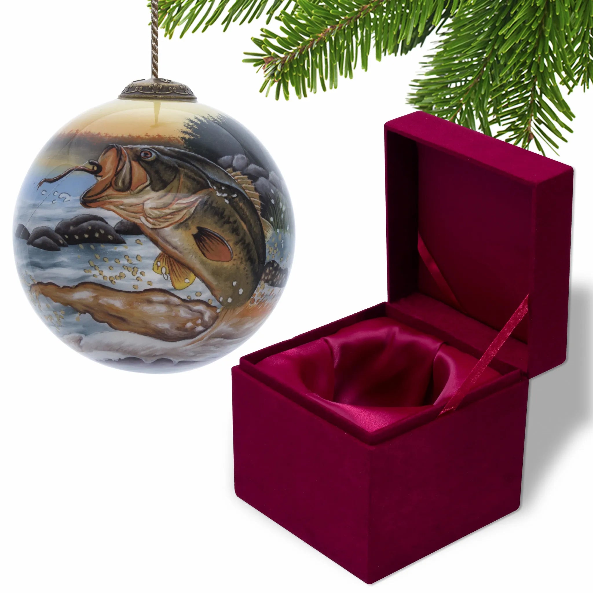 Hand Painted & Mouth Blown Glass Ornament HMS Bass Fish on a Lure Unique Glass Crafts Product