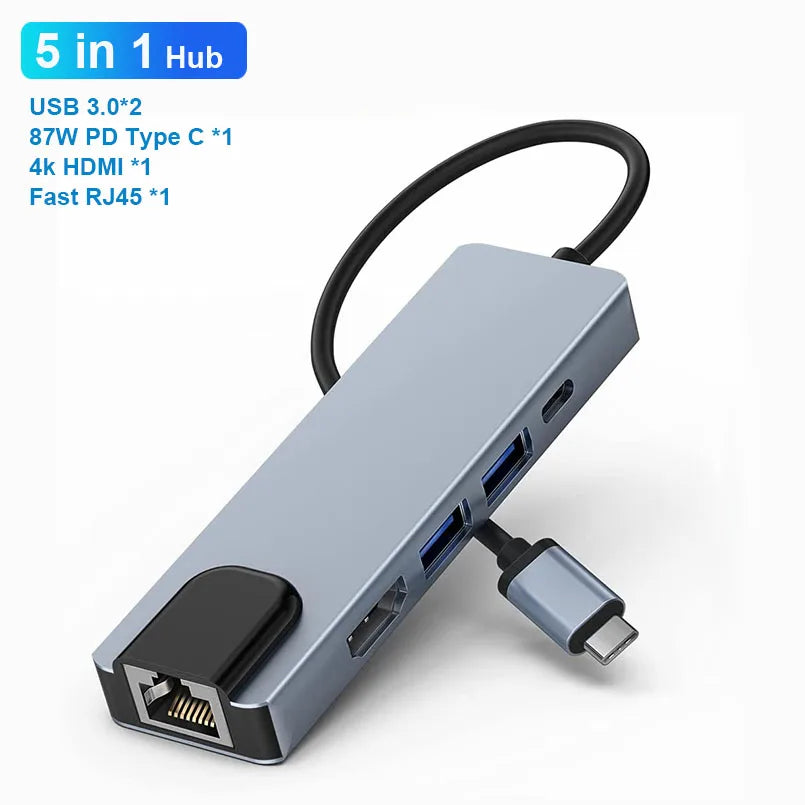 USB C Hub 8 In 1 Type C 3.1 To 4K HDMI Adapter with RJ45 SD/TF Card Reader PD Fast Charge for MacBook Notebook Laptop Computer