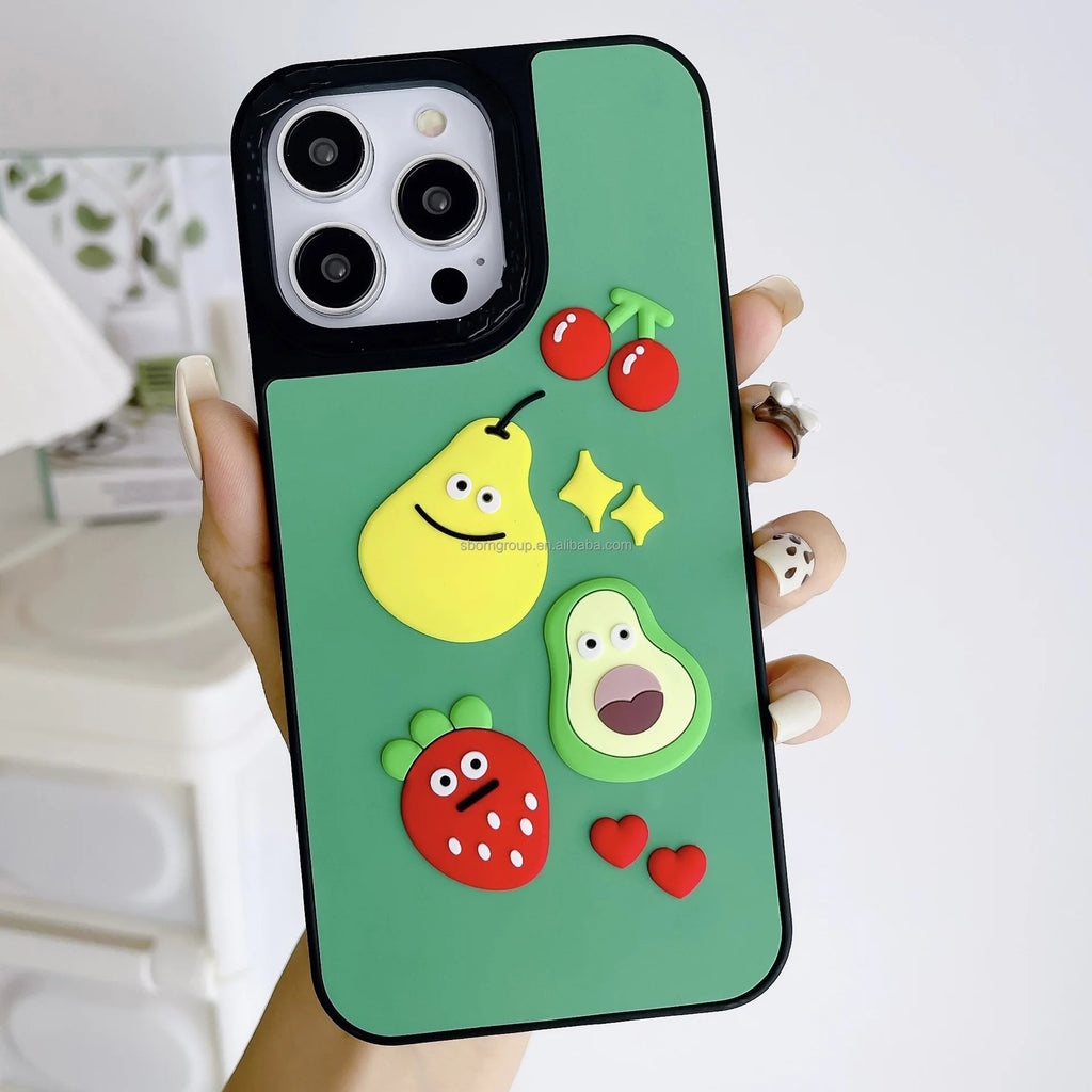 3D Real Silicone Case for iPhone 14 15 16 Pro Max Cartoon Design Phone Cover Funny Custodia Telephone 13 12 Pro Max