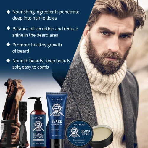 East Moon Men's Sandalwood Beard Care Set Nourishes Restores Hair And Shavings