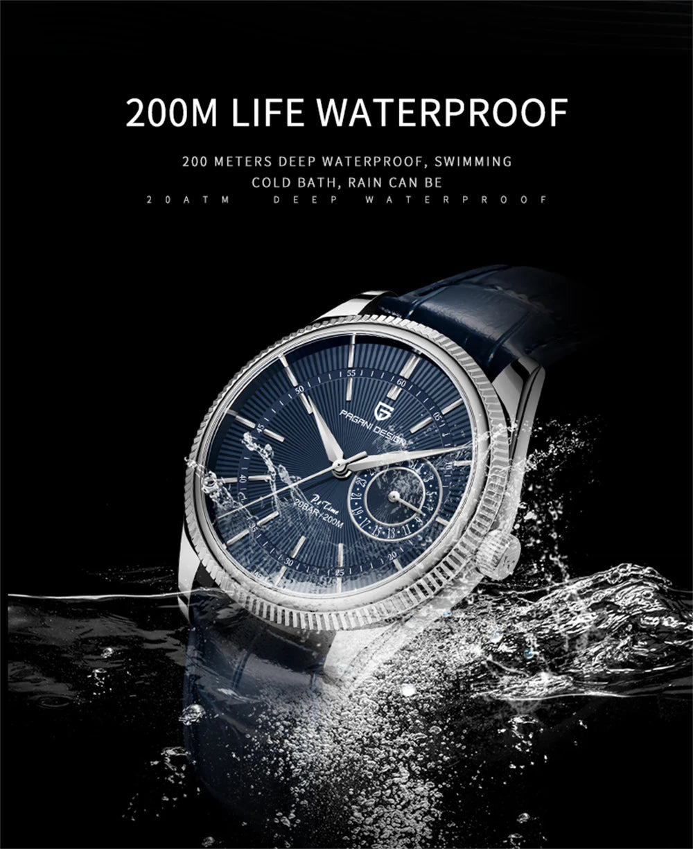 PAGANI DESIGN 2026 Men's Watches Automatic Watch Men Sapphire Quartz Wristwatches Chronograph 10Bar Waterproof Relogio Masculino