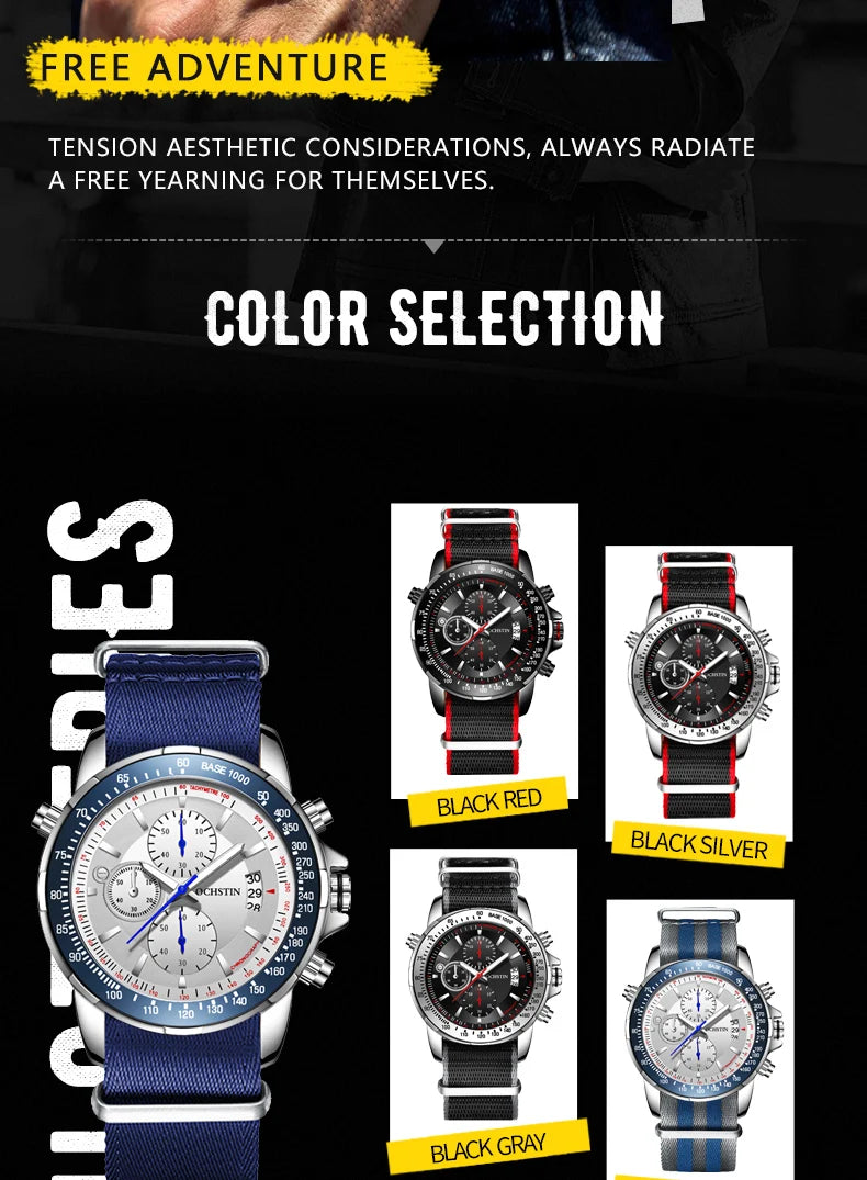 2025 New OCHSTIN Mens Pilot Watch Military Wristwatches For Men  Sports Chronograph Waterproof Nylon Leather Quartz Male Clock