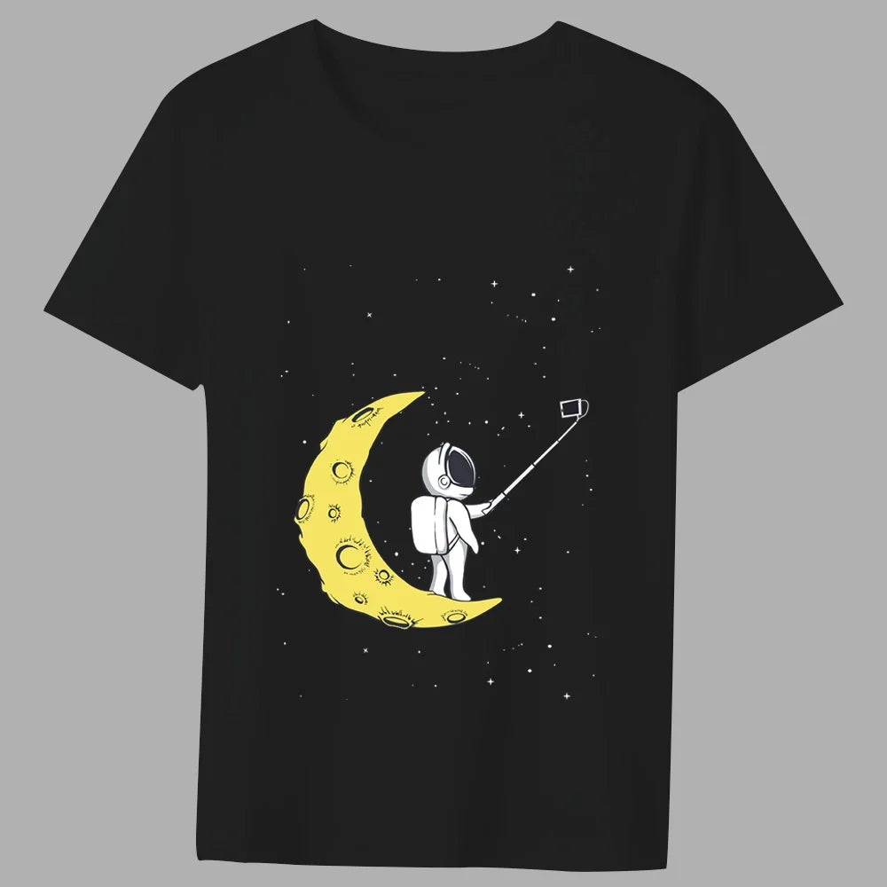 Fashion T-shirt Men's Classic Little Astronaut Printed Pattern Series All-match Casual O-neck Commuter Comfortable Top T-shirt