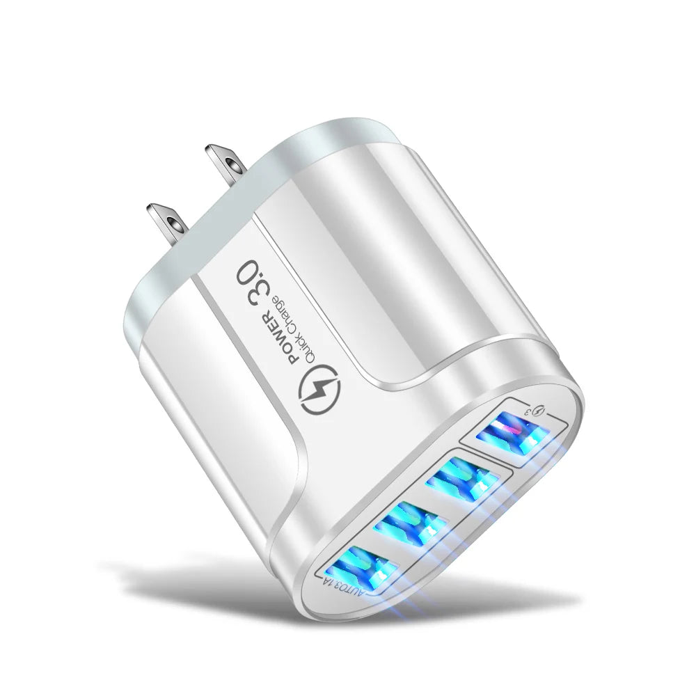4 USB 45W USB Charger Fast Charge QC 3.0 Wall Charging For iPhone 12 11 Samsung Xiaomi Mobile 4 Ports EU US Plug Adapter Travel