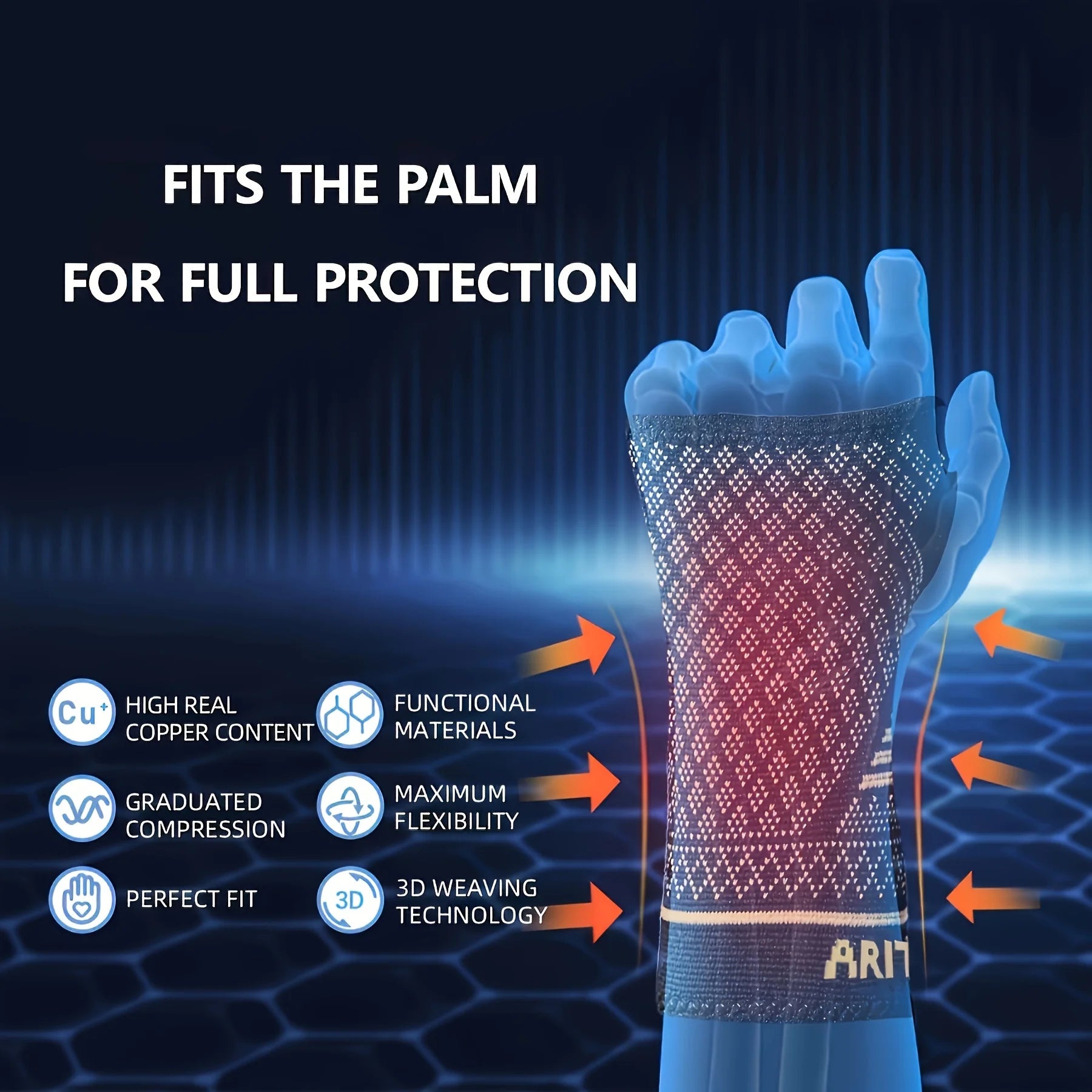 1 Pair Copper Wrist Compression Sleeves Support Brace Unisex for Sports Fitness Workouts Typing Breathable Hand Protection