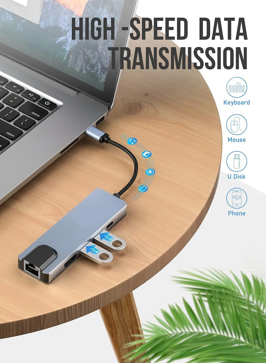 USB C Hub 8 In 1 Type C 3.1 To 4K HDMI Adapter with RJ45 SD/TF Card Reader PD Fast Charge for MacBook Notebook Laptop Computer
