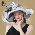 FS Women Organza Red Hats Wedding Fascinators Elegant Big Wide Brim Fedora Kentucky Derby Hats Party Formal Church Ladies Hat