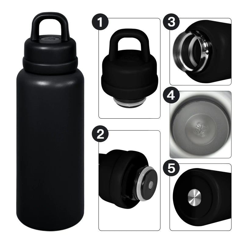 US RTS 26oz Stainless Steel Water Bottle Powder Coating Double Walled Tumbler Press Open Lid Vacuum Flask for Laser Black
