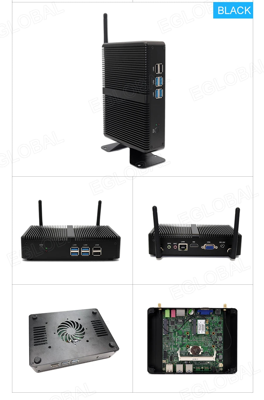 Eglobal Cheap Fanless Mini PC Windows 10 Pro Intel i5 7200U i3 7167U DDR4/DDR3 Barebone Computer Components4K HTPC WiFi HDMI VGA