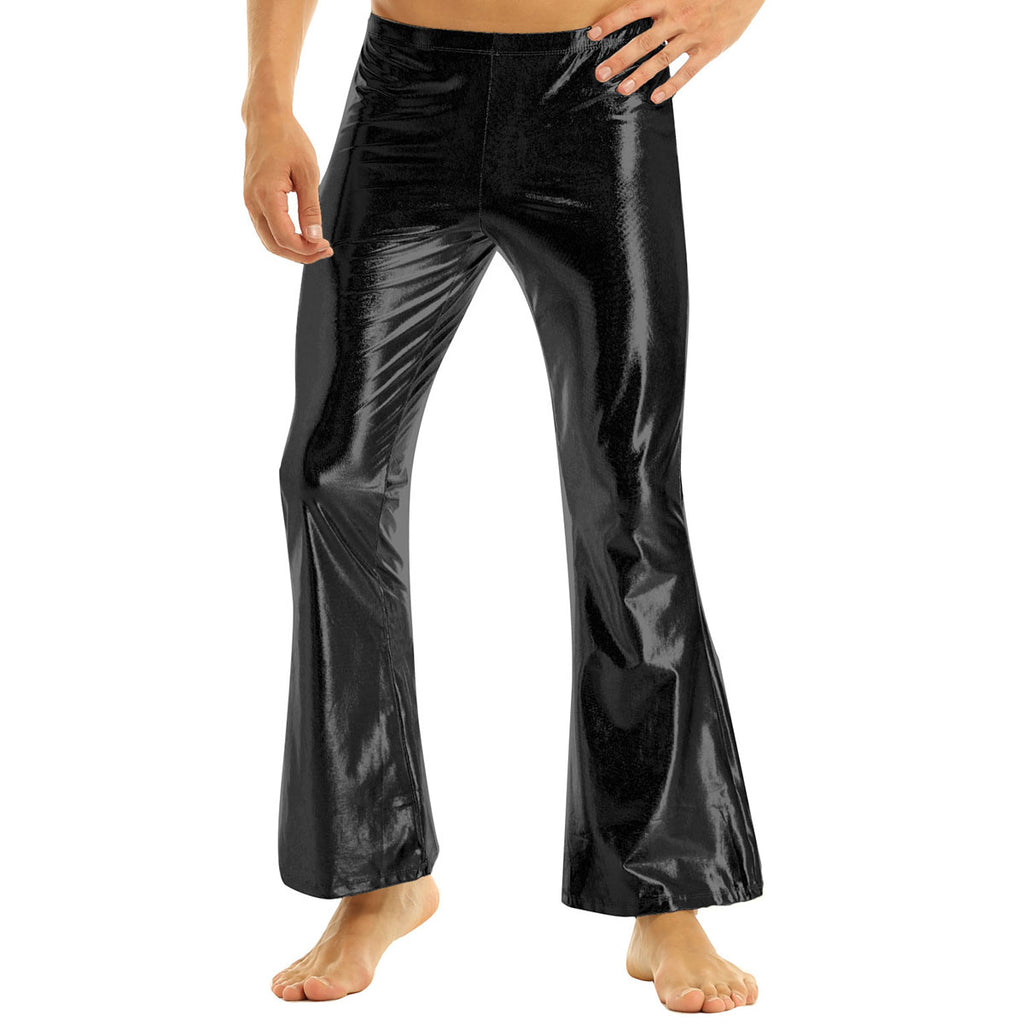 Mens Shiny Metallic 70s Disco Flared Pants Hippie Vintage Hip Hop Carnival Performance Costume Sequins Bell Bottoms Trousers
