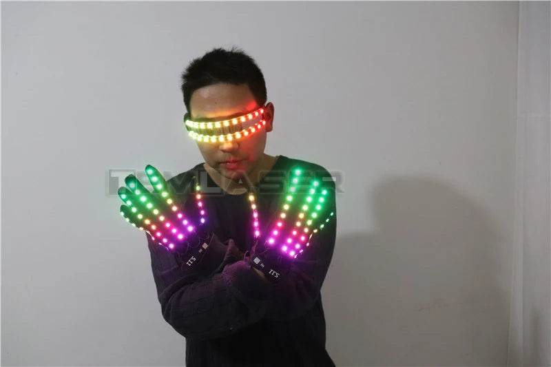 LED Glow Gloves Rave Flashing Finger Lighting Glasses Light Up Glasses Rave Costume Party Decor DJ SunGlasses Halloween Decorati