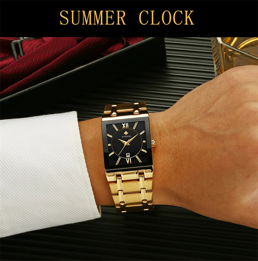 WWOOR Fashion Square White Watches Mens Top Brand Luxury Quartz Wristwatches For Men Casual Waterproof Silver Clock Reloj Hombre