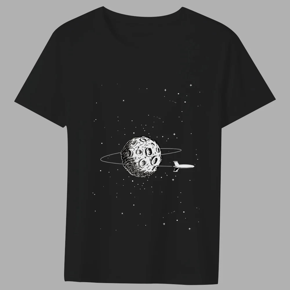 Fashion T-shirt Men's Classic Little Astronaut Printed Pattern Series All-match Casual O-neck Commuter Comfortable Top T-shirt