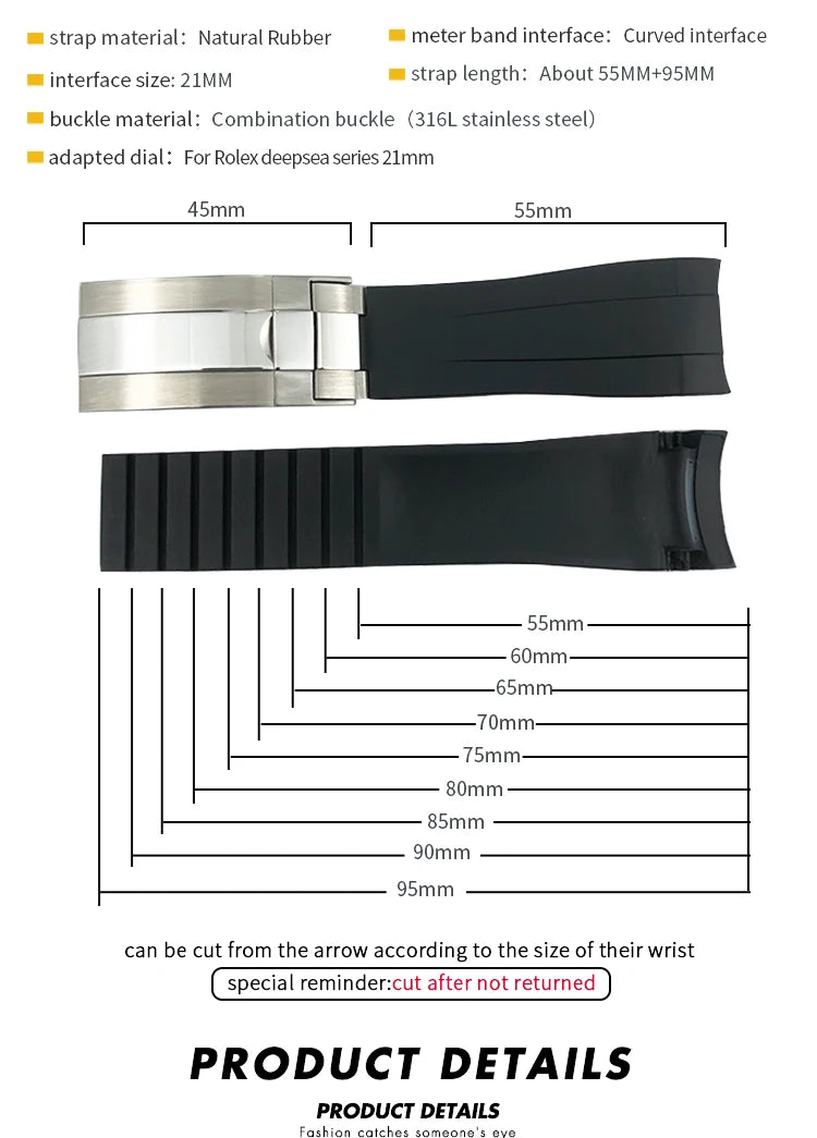 Rubber Strap 21mm 22mm Fit for Rolex DEEPSEA Sea-Dweller Submariner Blue Black Waterproof Sports Silicone Watch Strap Free Tools