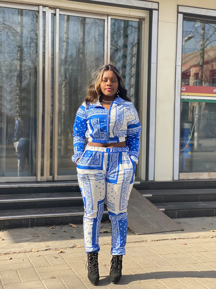 Paisley Bandana Print Two 2 Piece Set Women Fitness Sweatsuit Zipper Up Sweatshirt + Jogger Pants Set Tracksuit Vintage Outfits