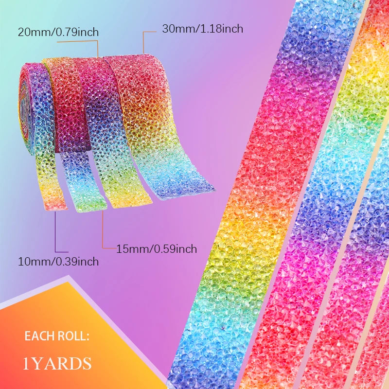 Rainbow Aurora Color Rhinestones Ribbon For Bows Sewing Resin Trim Strass Hot Fix Rhinestone Tape Applicator Iron On Appliques
