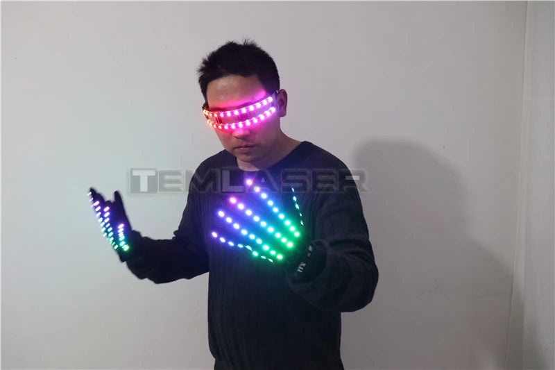 LED Glow Gloves Rave Flashing Finger Lighting Glasses Light Up Glasses Rave Costume Party Decor DJ SunGlasses Halloween Decorati