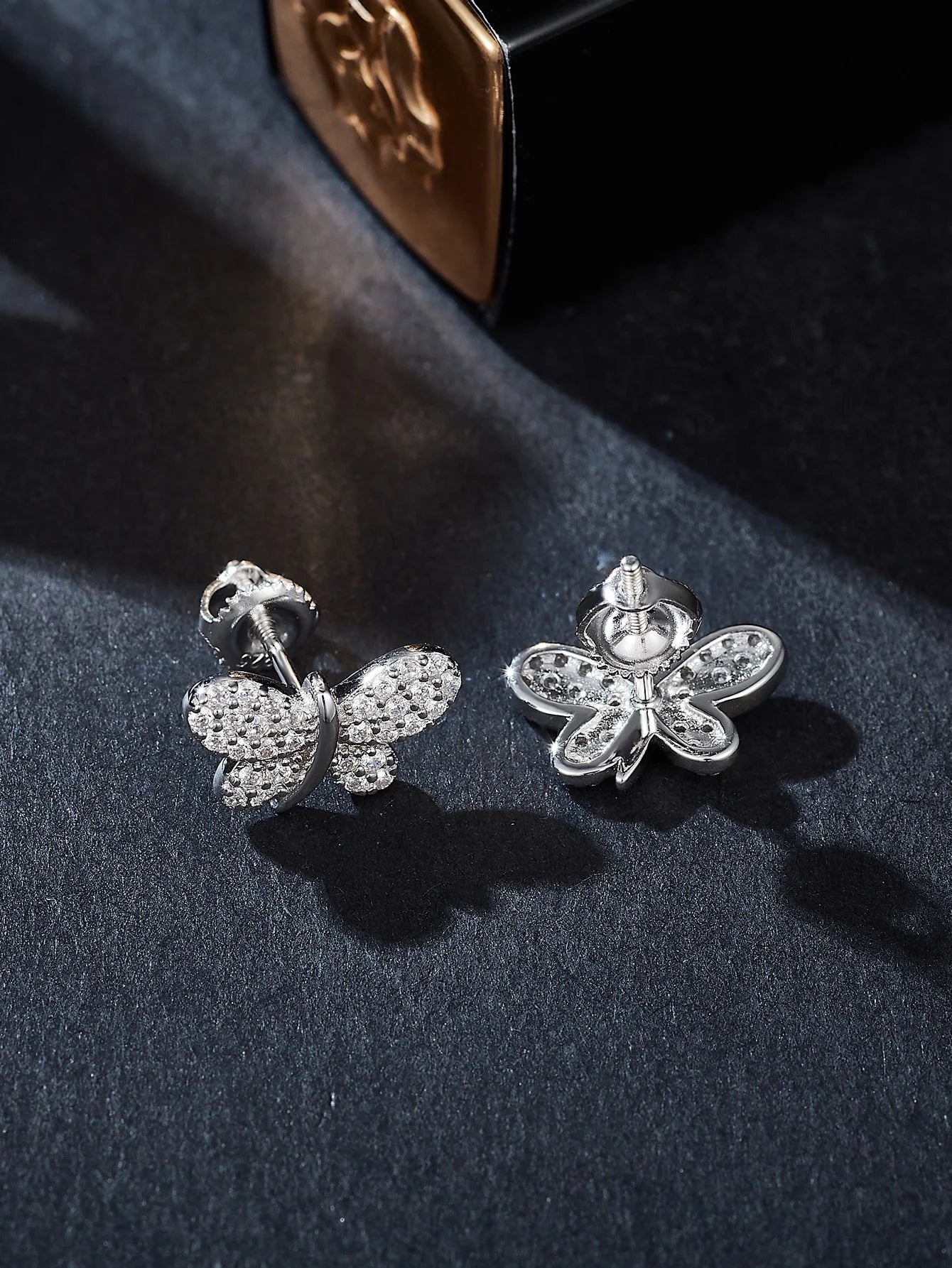 Trendy Butterfly Design Full Moissanite Earrings for Engagement Bridal Party Gold Plated Stud Earring Female