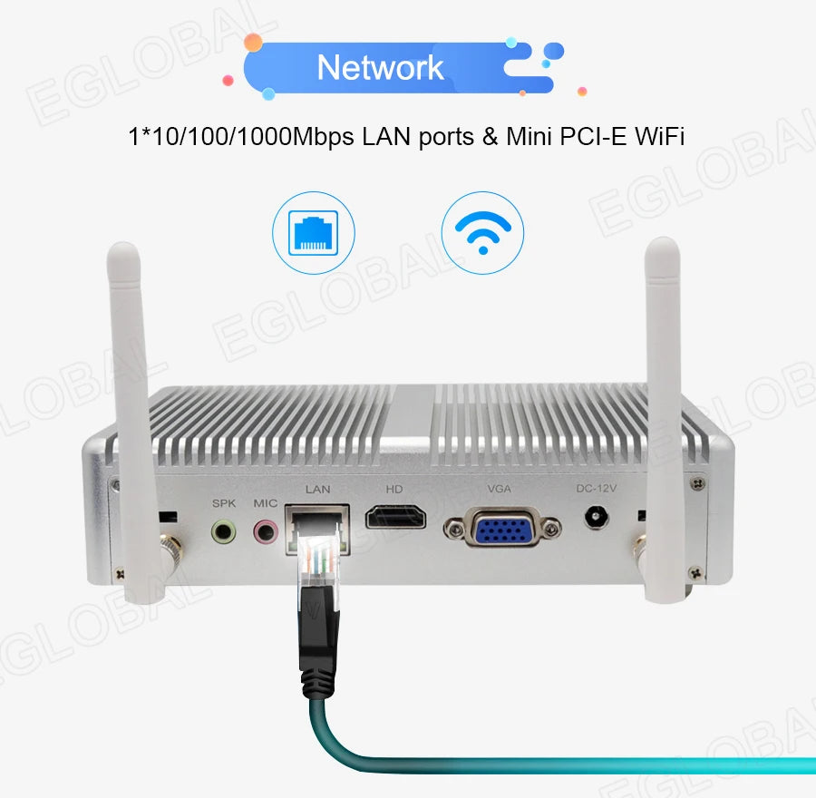 Eglobal Cheap Fanless Mini PC Windows 10 Pro Intel i5 7200U i3 7167U DDR4/DDR3 Barebone Computer Components4K HTPC WiFi HDMI VGA