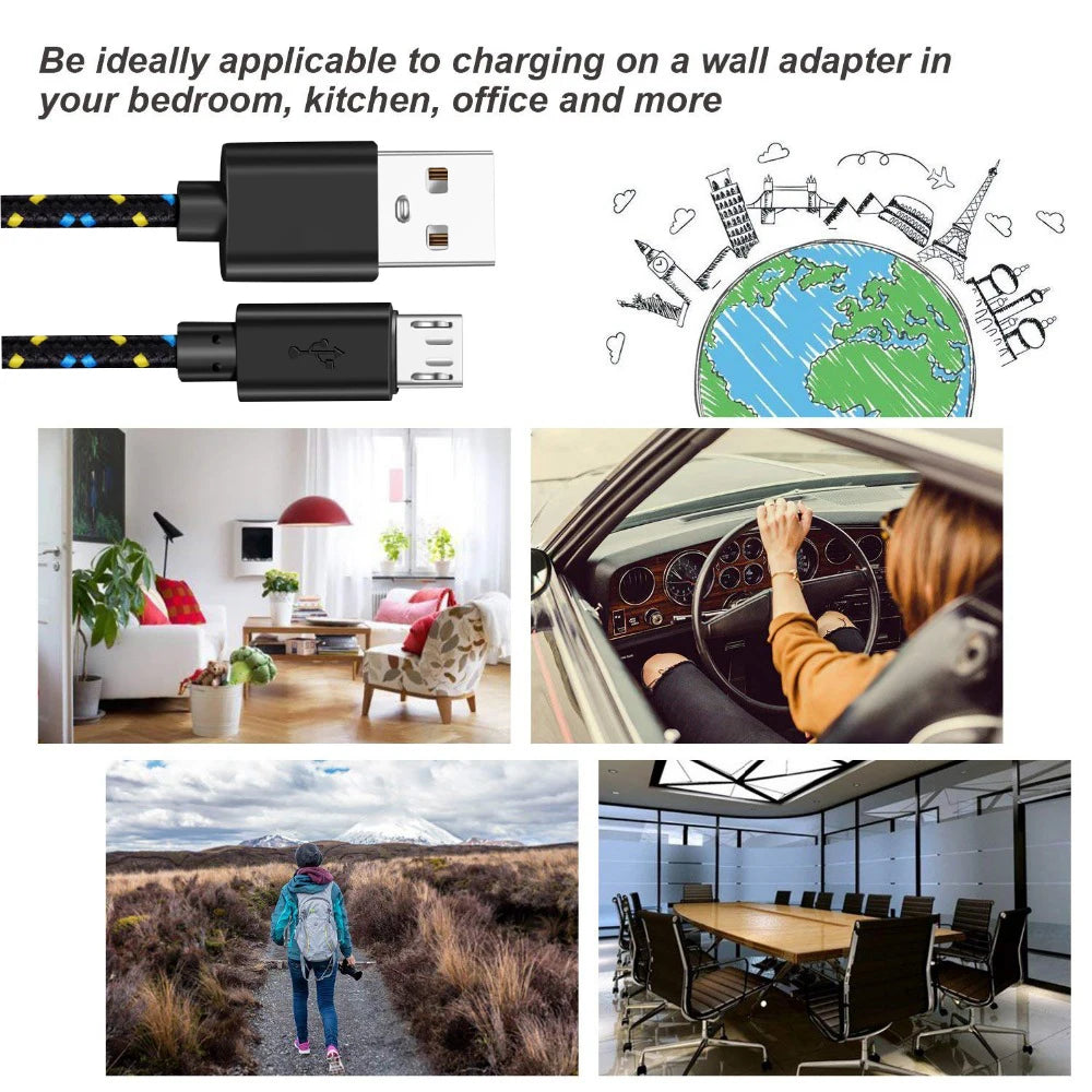 Micro USB Cable 1m Data Sync USB Charger Cable For Xiaomi Samsung Huawei Android Phone Nylon Braided Charging Microusb Cables