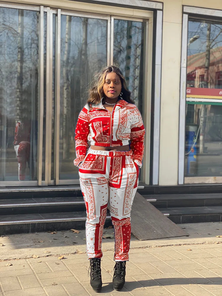Paisley Bandana Print Two 2 Piece Set Women Fitness Sweatsuit Zipper Up Sweatshirt + Jogger Pants Set Tracksuit Vintage Outfits