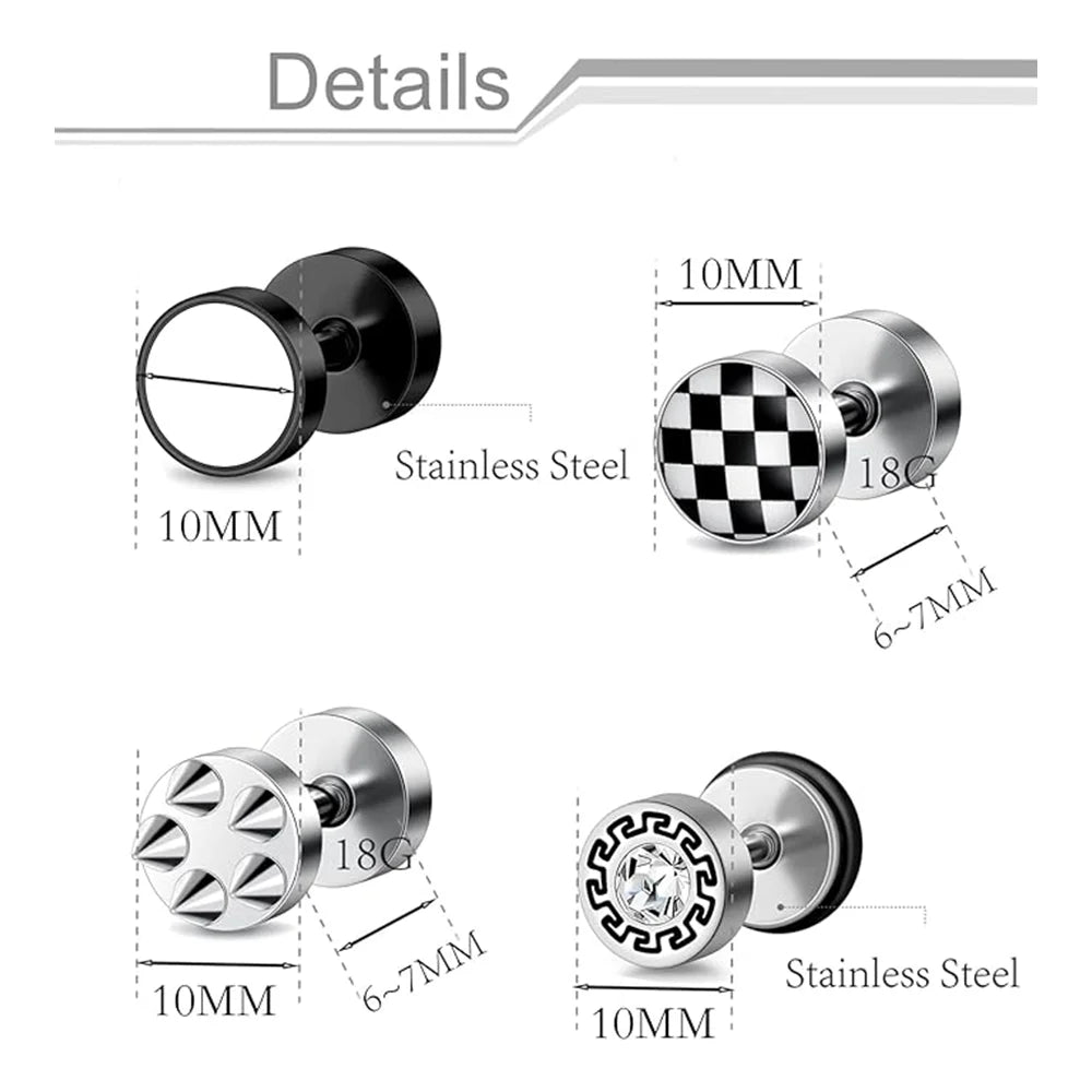 10MM Hypoallergenic Gauge Earrings 15 Pairs CZ Cartilage Barbell Plug Stud Helix Body Jewelry Set Unisex Faux Gauges Ear Tunnel