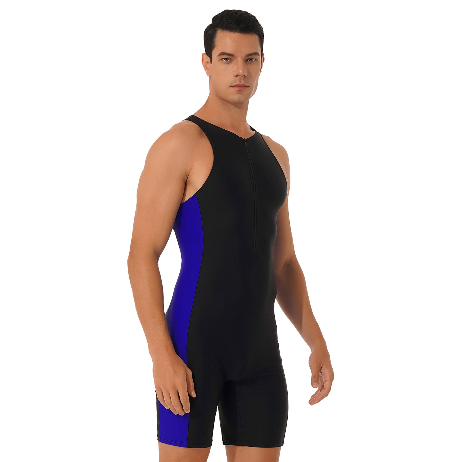 Men One-piece Swimwear Sleeveless Color Contrast Bodysuit Triathlon Wetsuit for Beach Pool Swimming Bathing Suits Male Swimsuits