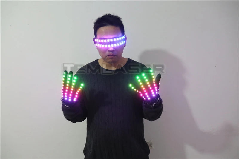 LED Glow Gloves Rave Flashing Finger Lighting Glasses Light Up Glasses Rave Costume Party Decor DJ SunGlasses Halloween Decorati