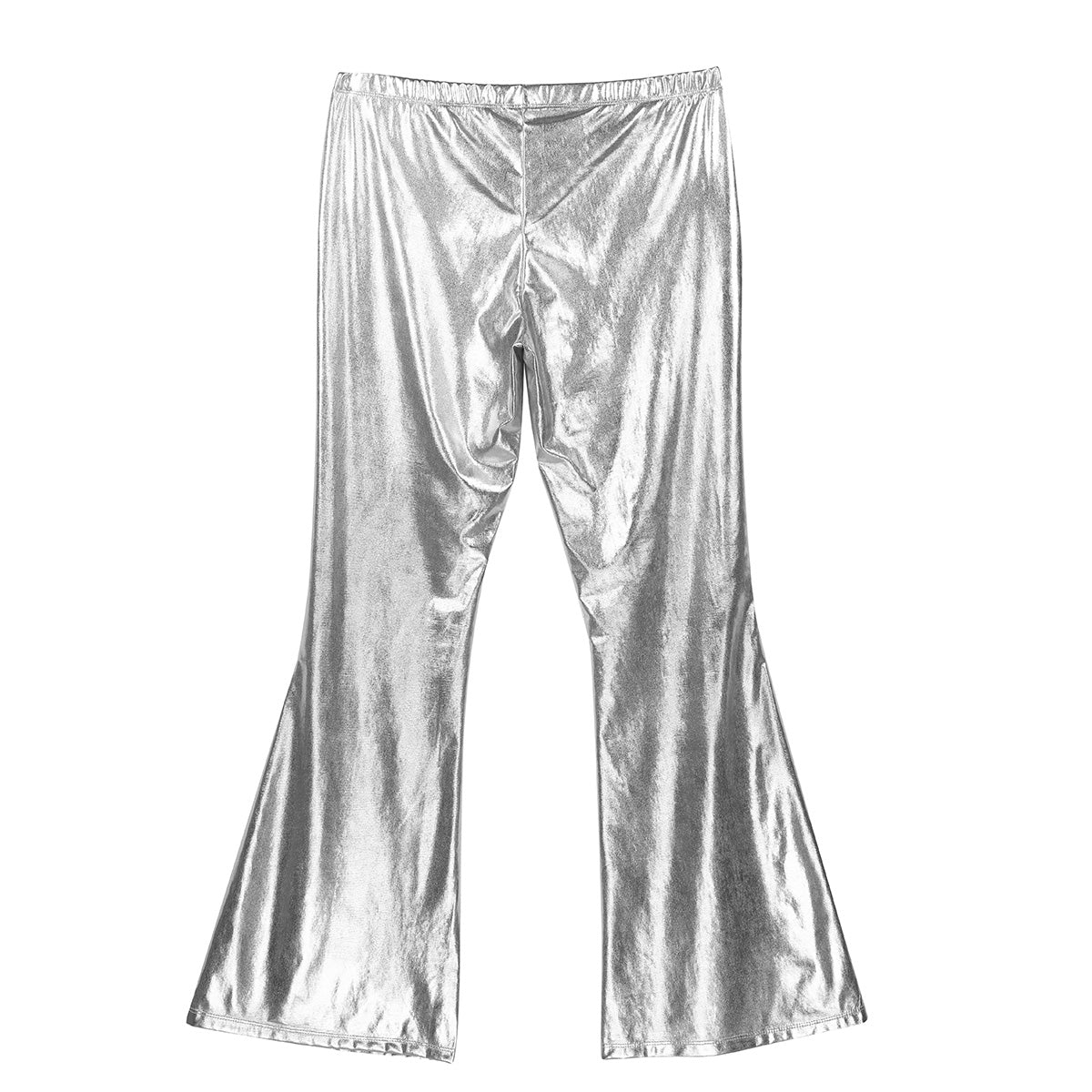 Men Metallic Shiny Flared Pants Retro Disco Costume Elastic Waistband Bell Bottom Trousers Long Pants 70s Party Show Clubwear
