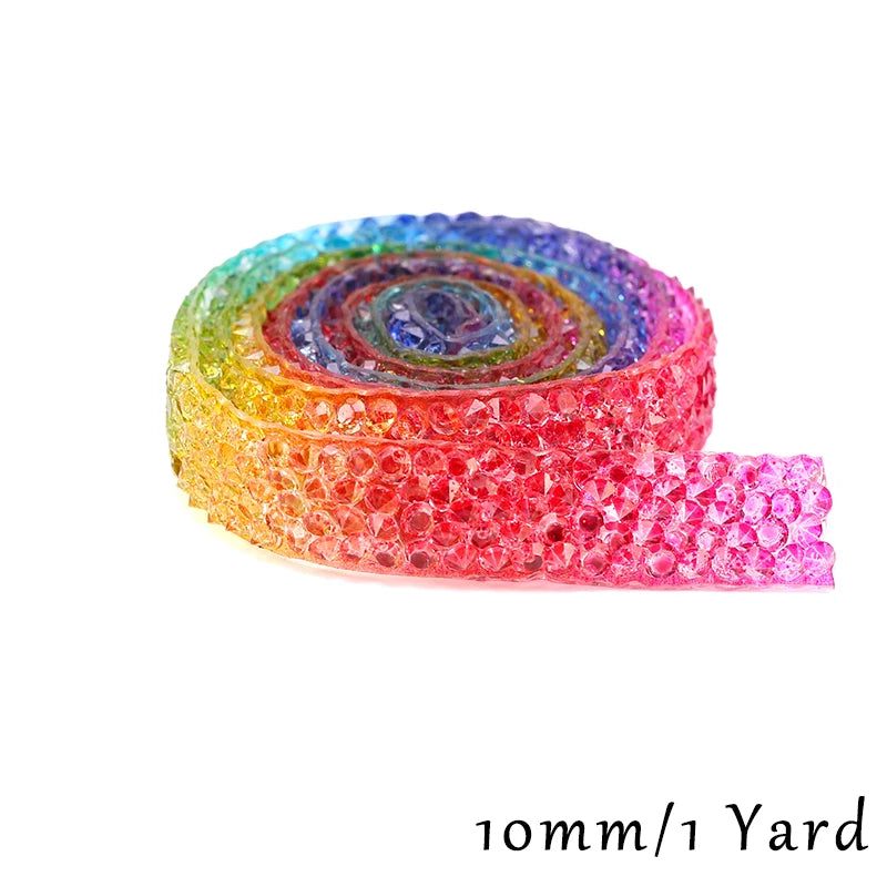 Rainbow Aurora Color Rhinestones Ribbon For Bows Sewing Resin Trim Strass Hot Fix Rhinestone Tape Applicator Iron On Appliques