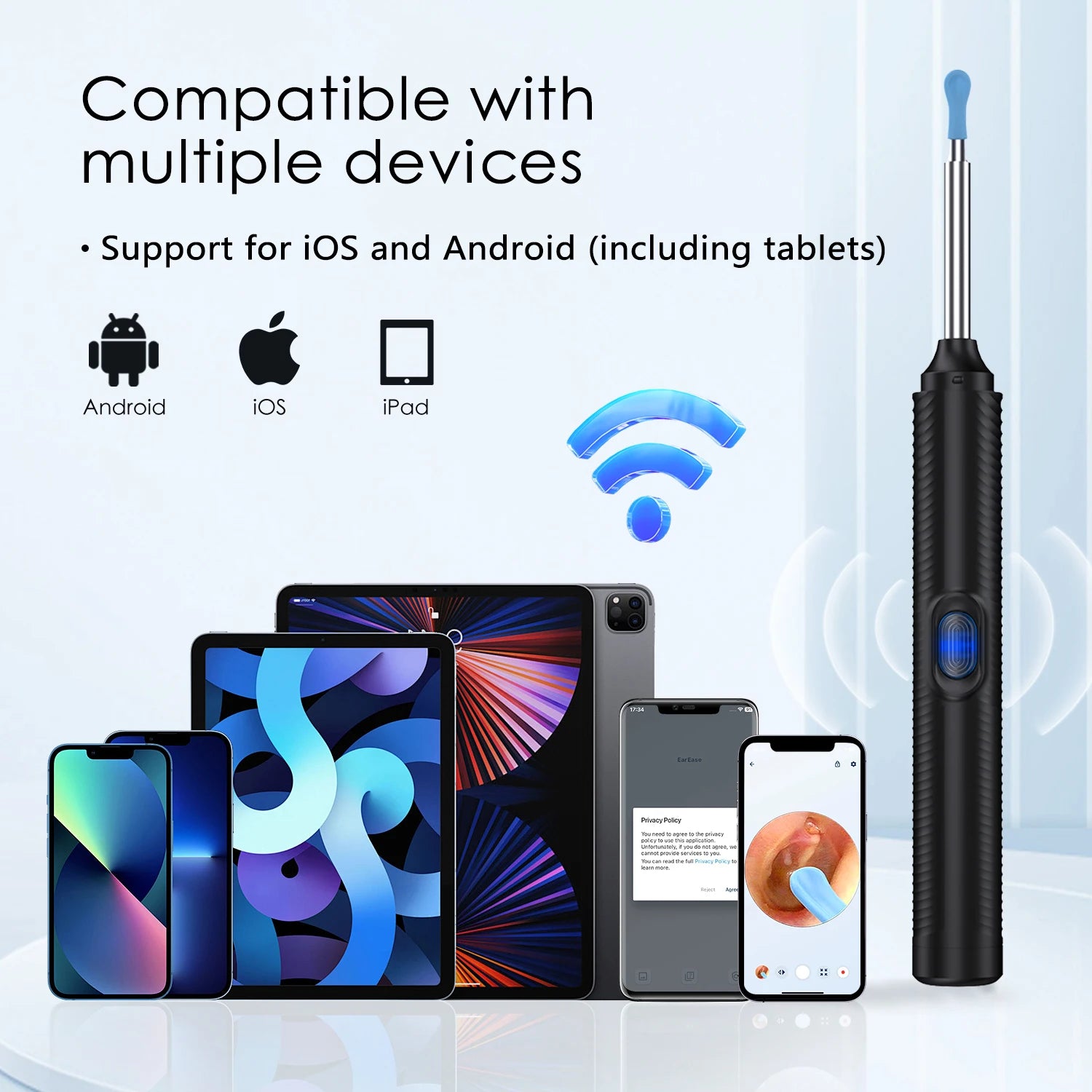 CC10 Smart Visual Ear Sticks Otoscope 1296P HD Endoscope Wax Removal Tool Earpick With Mini Camera