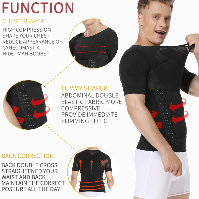 Mens Body Shaper Compression Shirts Abdomen Shapewear Tummy Slimming Sheath Gynecomastia Shapers Corset Waist Trainer Fajas Tops