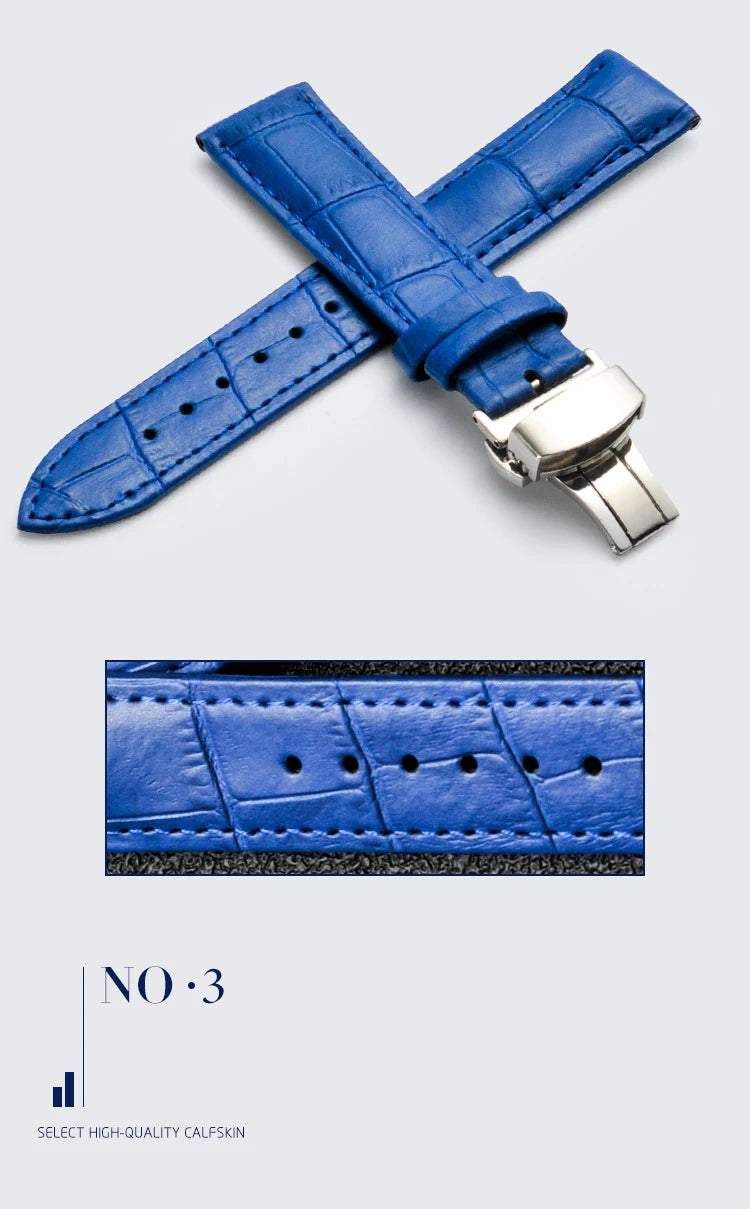 Calfskin Leather WatchBand 12mm 13mm 14mm 15mm 16mm 17mm 18mm 19mm 20mm 21mm 22mm 23mm 24mm Wrist Strap Butterfly Buckle Band
