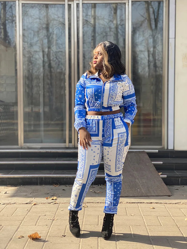 Paisley Bandana Print Two 2 Piece Set Women Fitness Sweatsuit Zipper Up Sweatshirt + Jogger Pants Set Tracksuit Vintage Outfits