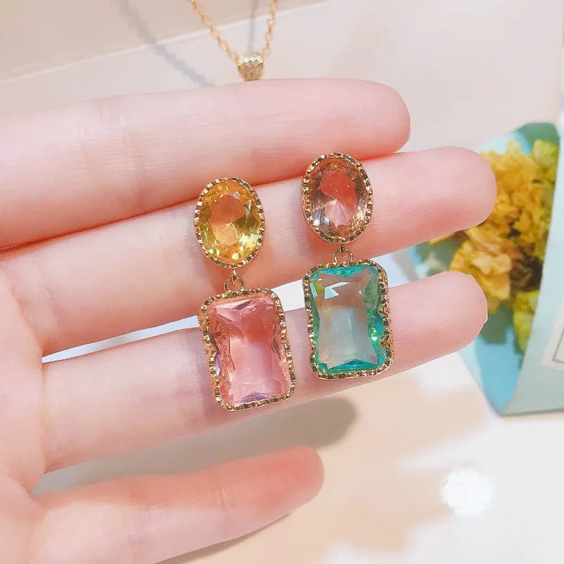 Beautiful Colorful Baroque Crystal Stones AB Style Earrings Luxury Fashion Designers New Jewelry