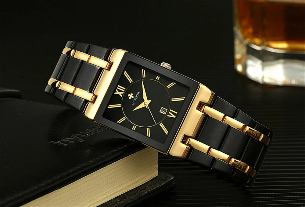 WWOOR Fashion Square White Watches Mens Top Brand Luxury Quartz Wristwatches For Men Casual Waterproof Silver Clock Reloj Hombre