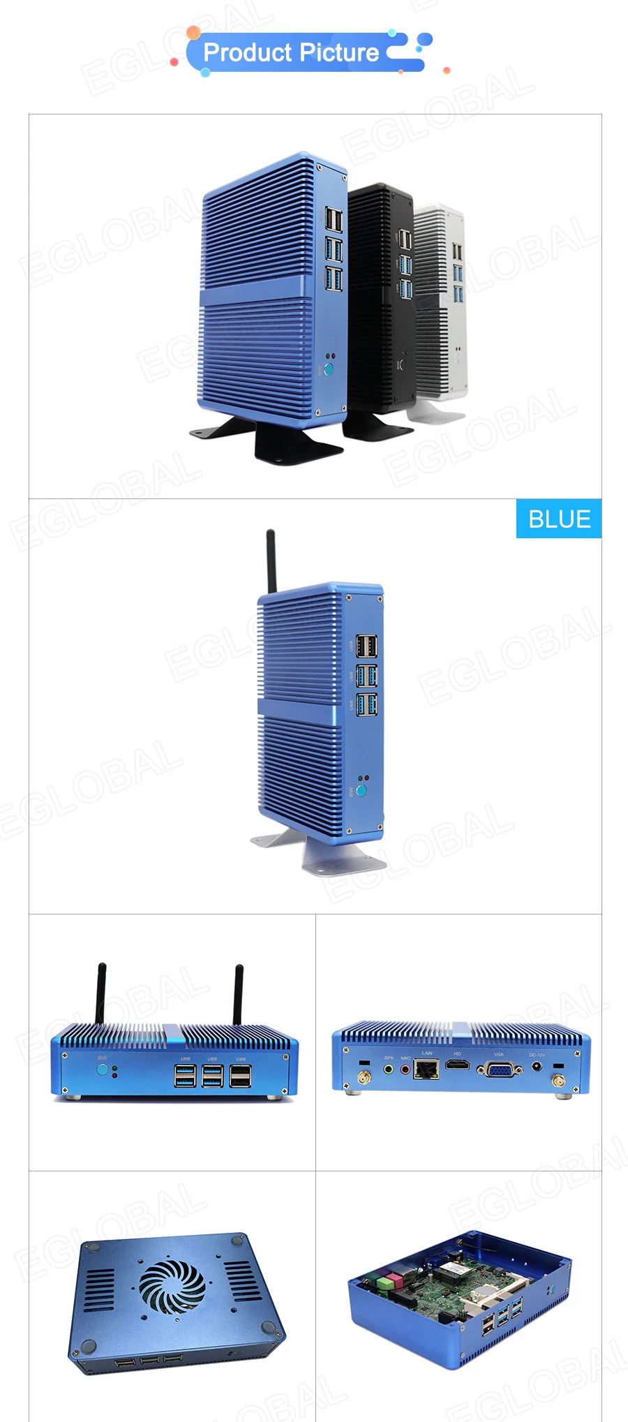 Eglobal Cheap Fanless Mini PC Windows 10 Pro Intel i5 7200U i3 7167U DDR4/DDR3 Barebone Computer Components4K HTPC WiFi HDMI VGA