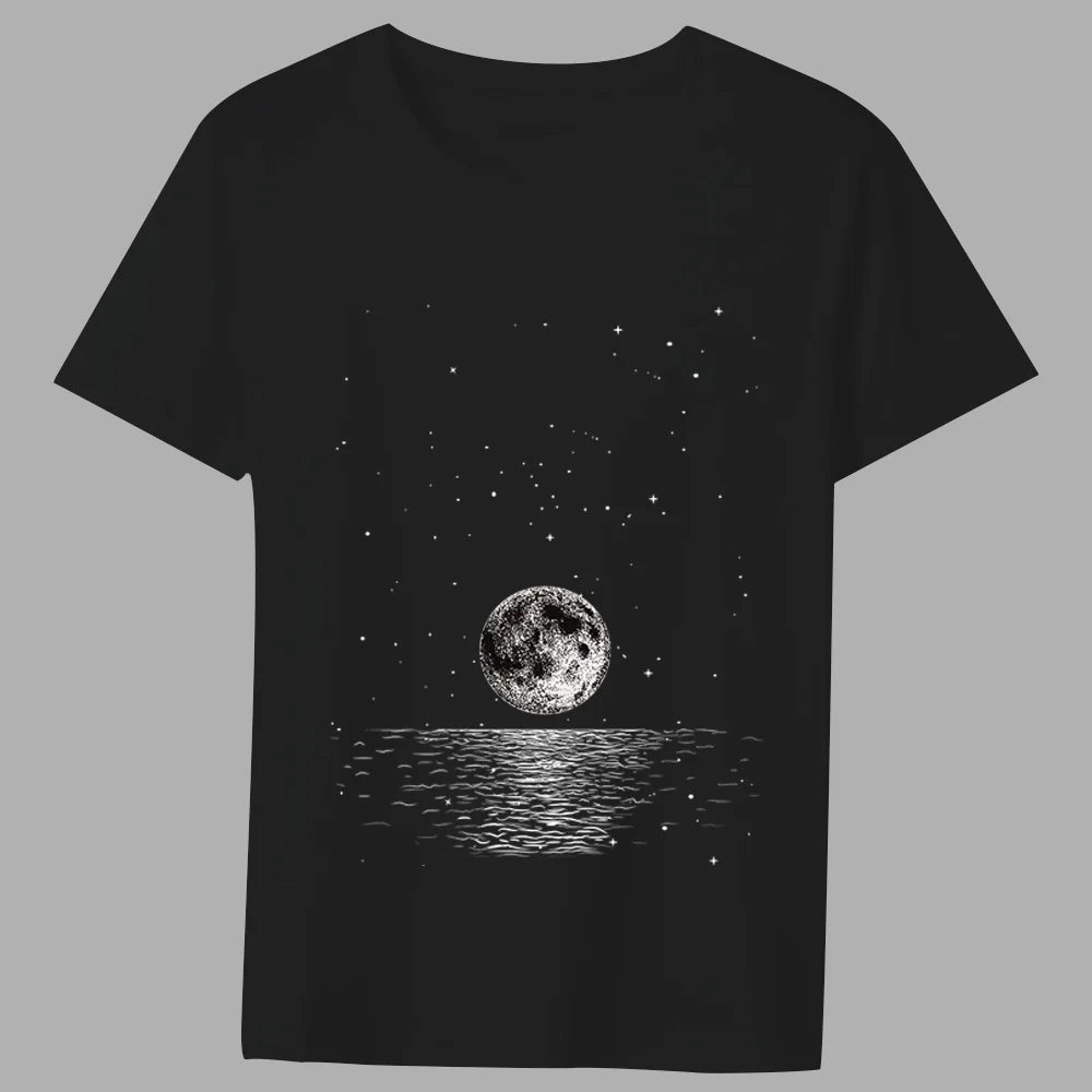 Fashion T-shirt Men's Classic Little Astronaut Printed Pattern Series All-match Casual O-neck Commuter Comfortable Top T-shirt