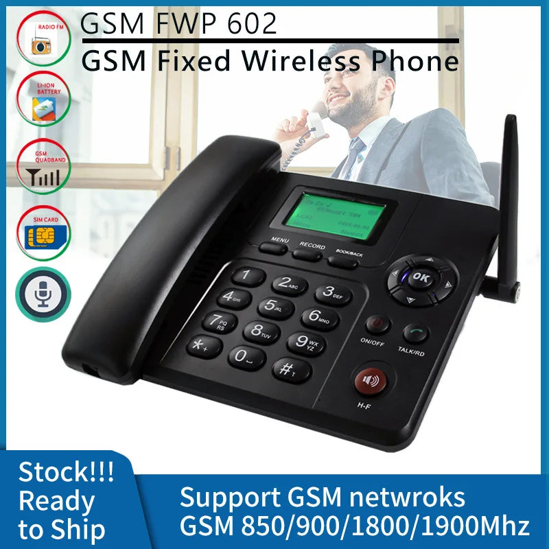 GSM Dual SIM Landline Phone Slot F602 Simple Analog Office/Home Fixed Wireless Table Desk Telephone