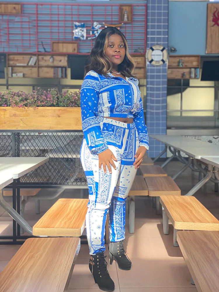 Paisley Bandana Print Two 2 Piece Set Women Fitness Sweatsuit Zipper Up Sweatshirt + Jogger Pants Set Tracksuit Vintage Outfits