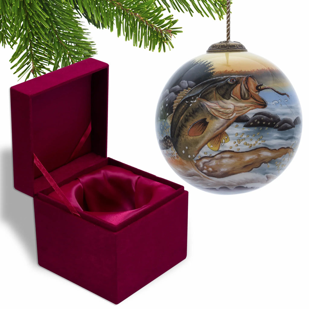 Hand Painted & Mouth Blown Glass Ornament HMS Bass Fish on a Lure Unique Glass Crafts Product