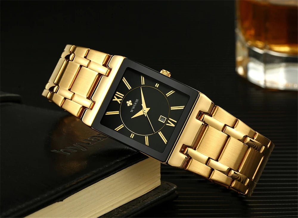 WWOOR Fashion Square White Watches Mens Top Brand Luxury Quartz Wristwatches For Men Casual Waterproof Silver Clock Reloj Hombre