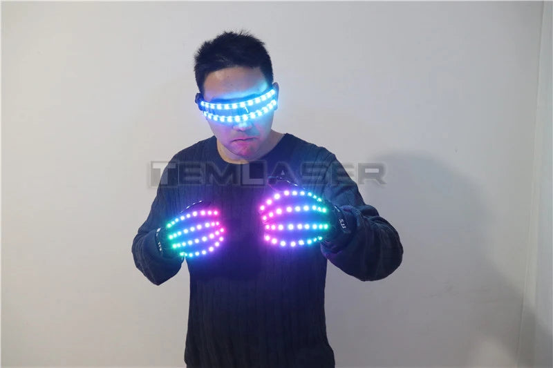 LED Glow Gloves Rave Flashing Finger Lighting Glasses Light Up Glasses Rave Costume Party Decor DJ SunGlasses Halloween Decorati
