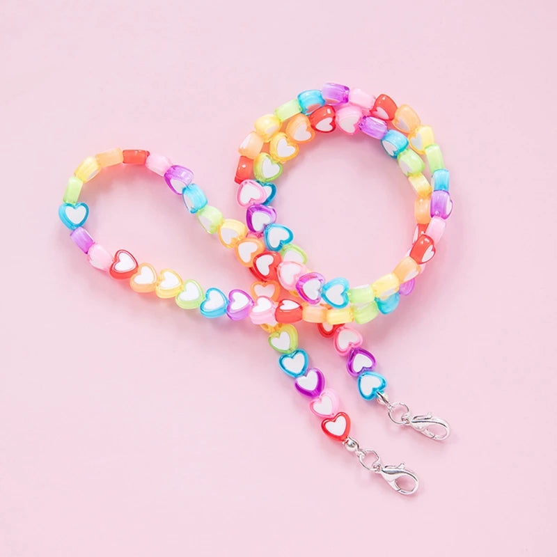 Kids Acrylic Rainbow Colorful Star Heart Beaded Chain Face Mask Holder Lanyard Eyeglass Anti-Lost Strap Necklace String