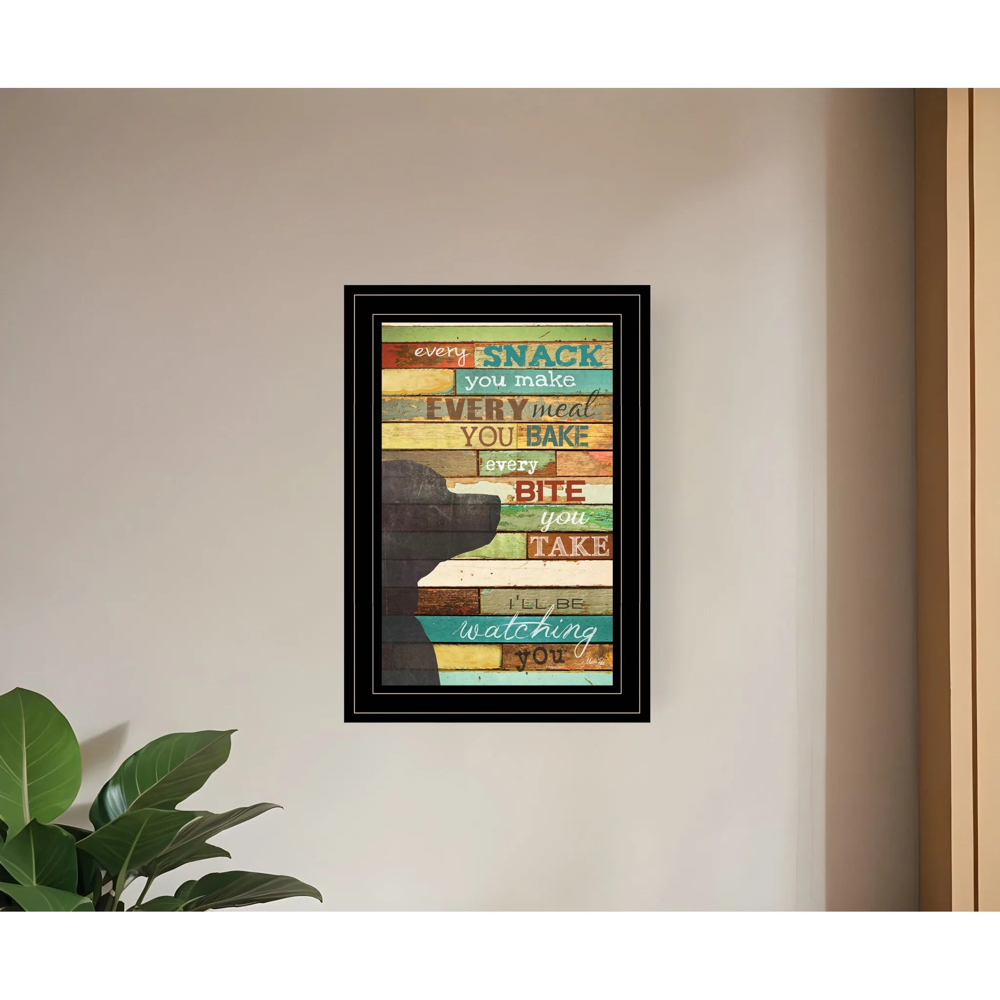 Colorful HMS Dog Watching You Snack Black Framed Print Wall Art