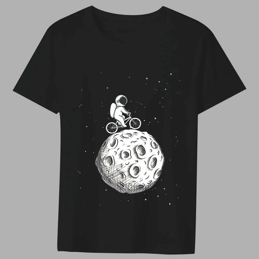Fashion T-shirt Men's Classic Little Astronaut Printed Pattern Series All-match Casual O-neck Commuter Comfortable Top T-shirt