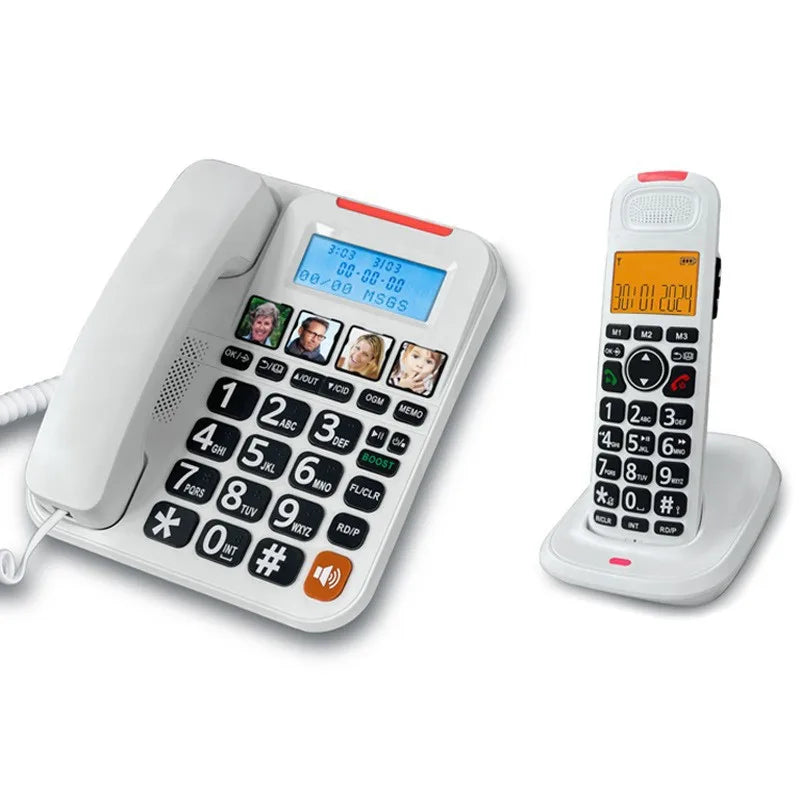 D2015TAM DECT Cordless Telephone Set with Large Buttons and Photo Dialing Digital Expandable Cordless Phone with 2 Handsets