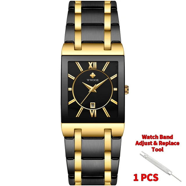 WWOOR Fashion Square White Watches Mens Top Brand Luxury Quartz Wristwatches For Men Casual Waterproof Silver Clock Reloj Hombre