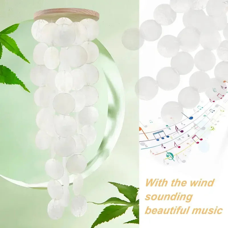 Handcrafted White Capiz Shells Wind Chime - Coastal Style Outdoor/Indoor Garden Decor