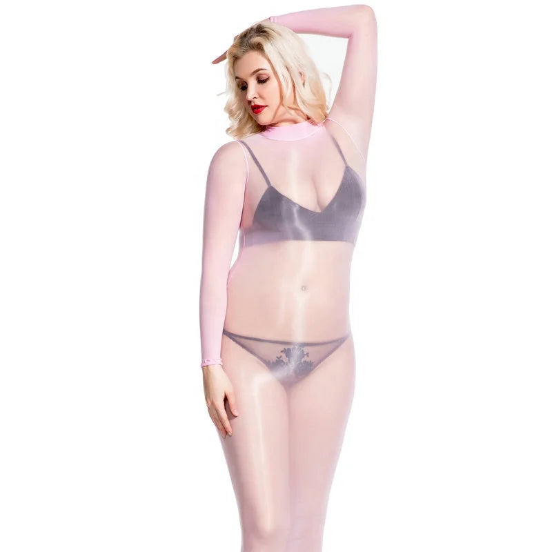 Lingerie Women Bodysuit by Pink Clothing Ultra-Thin Bodysuits Breathable Abdomen Hip Turtle Neck